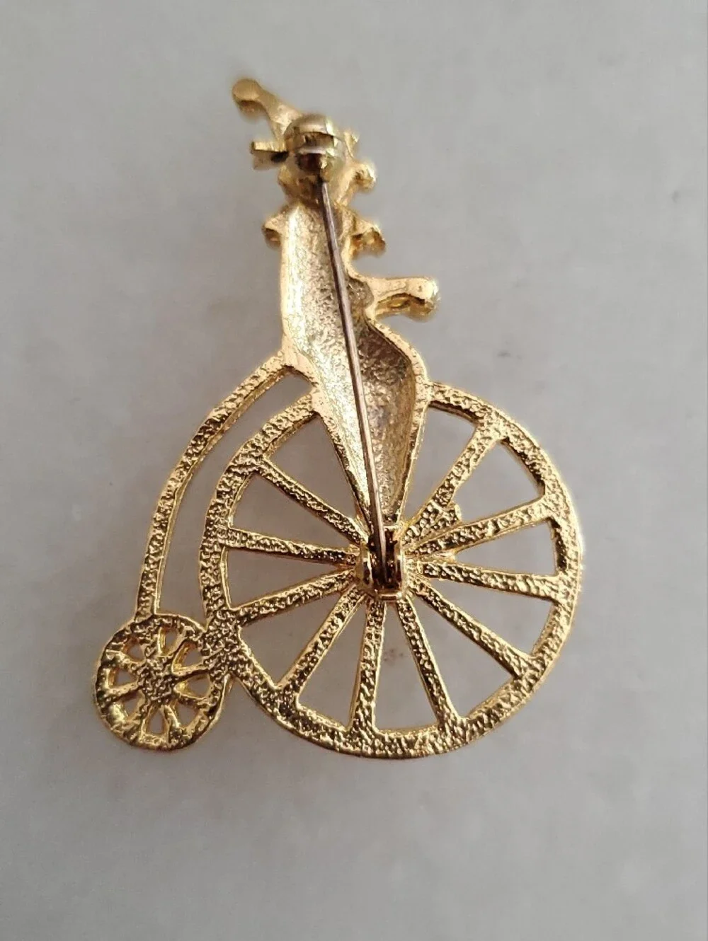 Gold Clown on Penny-Farthing Brooch - Red and White Accents